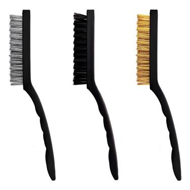 Imagem de Kit com Escovas de Limpeza para Grelha Panela e Rejunte Nylon Latão e Aço Cabo Ergonômico Preto GXM