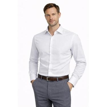 Imagem de Camisa Masculina Social Branca Manga Longa Slim Fit Schiafine, Branco,