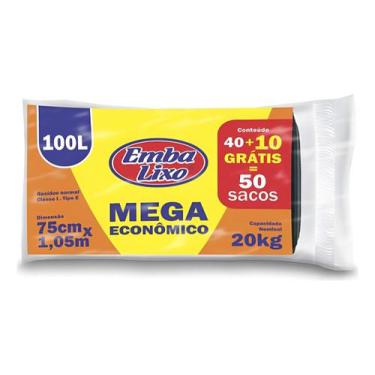 Imagem de Saco De Lixo Embalixo Preto Econ 50 Un 100 Litros +brinde  Kit 4un