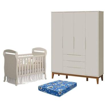 Imagem de Kit Berço Americano Danny com Colchão e Guarda Roupa 4 Portas MDF 148c