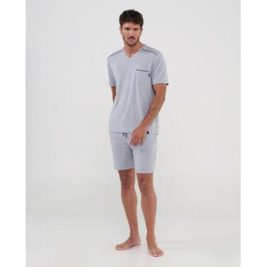 Imagem de Pijama Masculino Curto Modal Gola V Cinza Lohe, Cinza, G
