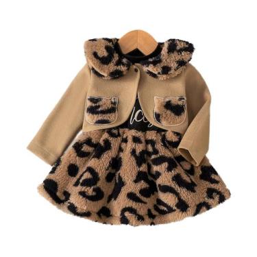 Imagem de Conjunto De Casaco E Vestido De Pelúcia Com Estampa De Leopardo Para M