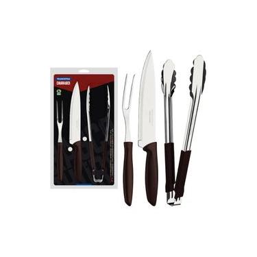 Imagem de Kit para Churrasco Tramontina Plenus Aço Inox e Cabos de Polipropileno Marrom 3 Peças
