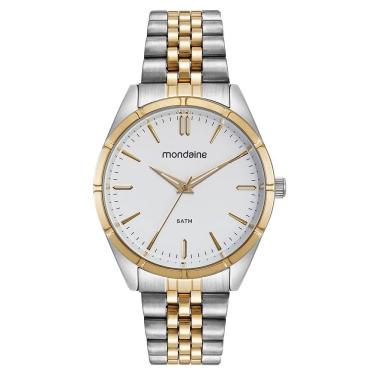 Imagem de Relógio Masculino Prata e Dourado Analógico em Aço Inox com Cristal Mineral Mondaine 4CM
