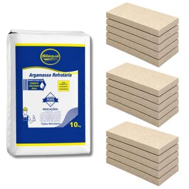 Imagem de Kit Argamassa Refratária 10kg + 15 Placas Refratárias 20mm - LAURINDOS
