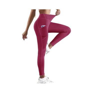 Imagem de Leggings De Cintura Alta Em Cor Sólida Para Mulheres Com Bolsos Latera