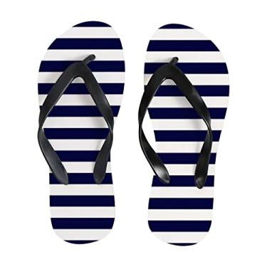 Imagem de Chinelo feminino fino azul marinho listras brancas verão praia sandália confortável viagem para homens e mulheres, Multicor, 10-11 Narrow Women/8-9 Narrow Men