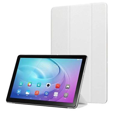 Imagem de LIYONG Capa para tablet Galaxy S6 Lite P610 TPU textura de seda três dobras horizontal capa de couro flip com compartimentos (cor: branco)