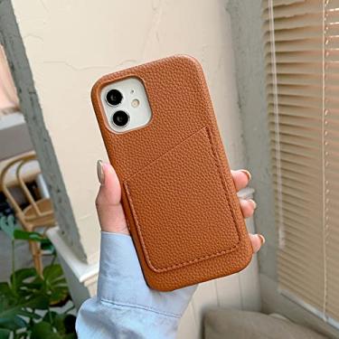 Imagem de Pacote de cartão 3d capa de telefone de couro duro para iphone 13 7 8 plus x 12 xr max 11 pro se mini capa traseira de negócios, marrom claro, para iphone 13pro