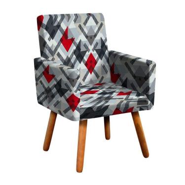 Imagem de Poltrona Nina Estampado Pés Palito Castanho traçado Vermelho