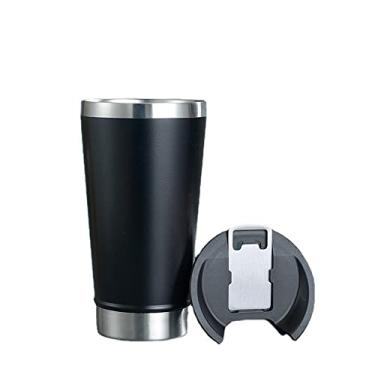 Imagem de Turugi Copo isolado a vácuo de parede dupla de aço inoxidável 482 g com abridor de cerveja, caneca térmica para viagem mantém a bebida fria e quente (preto)