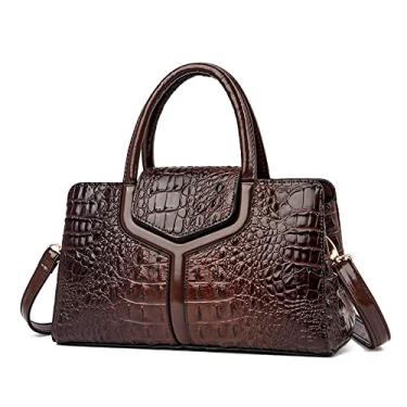 Imagem de Bolsa tiracolo de couro padrão de crocodilo para mulheres moda retrô grande bolsa transversal alça superior bolsa de ombro, Marrom, Large