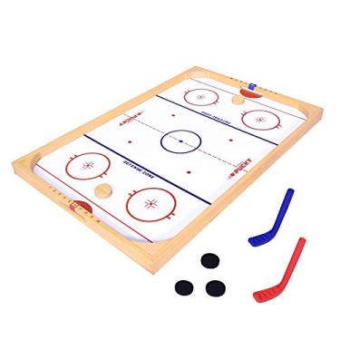Imagem de GoSports Ice Pucky Jogo de hóquei de mesa de madeira para crianças e adultos – Inclui 1 tabuleiro de jogo, 2 bastões de hóquei e 3 discos