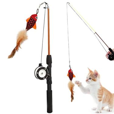 Imagem de varinha gato para gatos interior | Brinquedo gato varinha retrátil com carretel ajuste - Brinquedo engraçado para gatos, brinquedos para gatos, brinquedos para gatinhos Xuany
