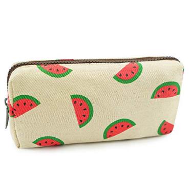 Imagem de Bolsa de lápis para lápis de lona com capacidade supergrande Watermelon Students bolsa para maquiagem e cosméticos
