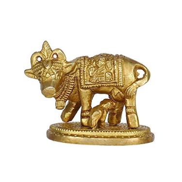 Imagem de GURU JEE Decoração de latão Vaca Sagrada Estátua Nandi Murti Kamadhenu Idol para Presentes de Pooja Mandir