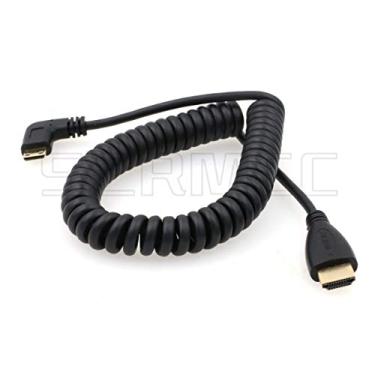 Imagem de SZRMCC Mini HDMI de ângulo esquerdo para cabo espiral HDMI completo de alta velocidade para monitor de câmera Canon Sony DSLR ATOMOS