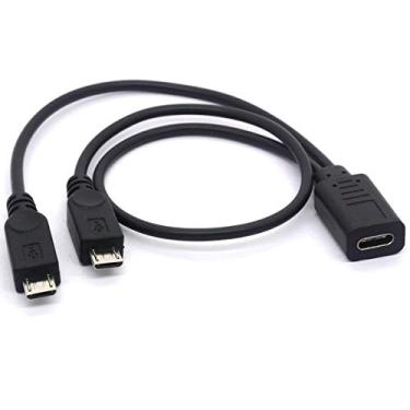 Imagem de Cabo divisor USB 2.0 tipo C fêmea para macho micro USB duplo (2 cabos de extensão micro USB divisor 30,5 cm / 20,3 cm) - 3 m