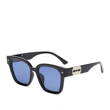 Imagem de Óculos de sol femininos polarizados pretos clássicos Óculos de sol grandes quadrados de luxo Óculos decorativos exclusivos de lâmina de barbear, preto azul, polarizado