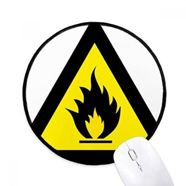 Imagem de Mouse pad com símbolo de aviso amarelo preto fogo triângulo tapete redondo para computador