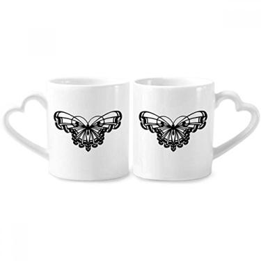Imagem de Conjunto de canecas de porcelana borboleta com asa de babados para casais, coração e coração