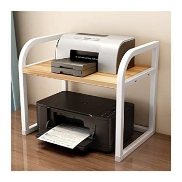 Imagem de KIZQYN Suporte de impressora suporte de mesa para impressora de camada dupla prateleira de mesa com almofadas antiderrapantes para organizador de espaço de escritório rack de armazenamento banco prateleira de mesa impressora de mesa (cor: latão, tamanho: G)