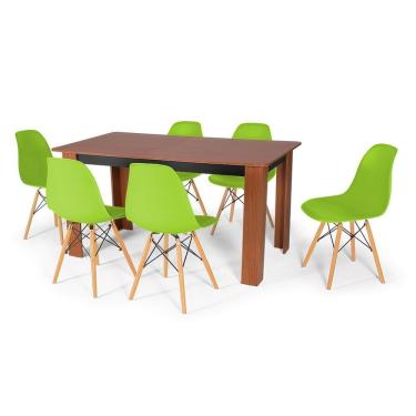 Imagem de Conjunto Mesa De Jantar 150x80cm Com 6 Cadeiras Verde