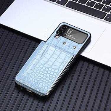 Imagem de Capa de telefone de carteira com estampa de crocodilo para Samsung Galaxy Z Flip 4 Flip4 5G Porta-cartão de crédito destacável Bolso capa de couro, azul, para Galaxy Z Flip4 5G