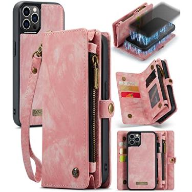 Imagem de ZORSOME Capa carteira para iPhone 11 Pro, 2 em 1 destacável couro premium PU com 8 compartimentos para cartões, bolsa magnética com zíper, alça de pulso para mulheres, homens, meninas, rosa