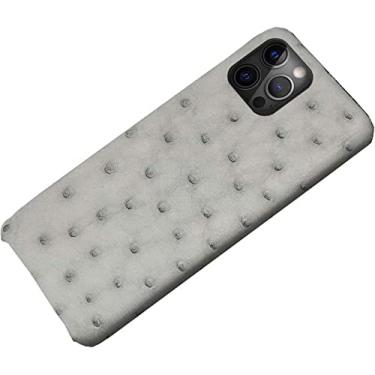 Imagem de HOUCY Capa de telefone traseira de couro de avestruz, para Apple iPhone 14 Pro Case 2022 Half Pack Capa à prova de choque [Proteção de tela e câmera] (Cor: cinza)