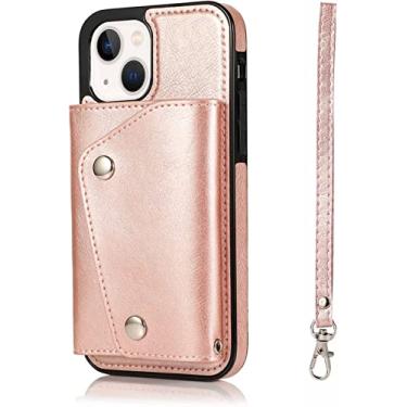 Imagem de KAPPDE Capa para iPhone 14/14 Plus/14 Pro/14 Pro Max, capa carteira flip de couro premium fina com suporte de cartão magnético à prova de choque capa protetora para telefone (cor: rosa, tamanho: 14)