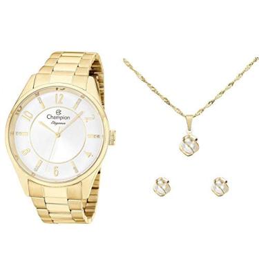 Imagem de Relógio Feminino Dourado Champion Cn26288w + Conjunto de Brincos e Colar