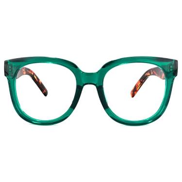 Imagem de Voogueme Óculos quadrados elegantes para mulheres com hastes de tartaruga com lentes transparentes Vernetta OP049594, Dark Green, Large