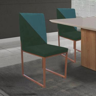 Imagem de Kit 02 Cadeira Office Stan Duo Sala de Jantar Industrial Ferro Bronze Suede Verde e Azul Turquesa - Ahazzo Móveis