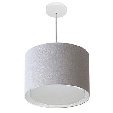 Imagem de Lustre Pendente Cilíndrico Duplo Cúpula Tecido 30/40x35 cm, Vivare Iluminação, Pendente4286 CZ, Cinza, Médio