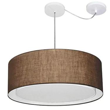 Imagem de Lustre Pendente Cilíndrico com Desvio de Centro Cúpula Tecido 25/60x50 cm, Vivare Iluminação, Pendente4317 LC, Café, Grande
