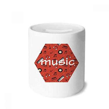 Imagem de DIYthinker Caixa de cerâmica preta e notas musicais caixa de dinheiro vermelha para presente de cofrinho