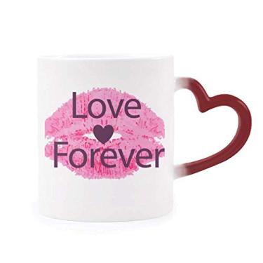 Imagem de Dia dos Namorados Rosa Lip Love Forever Caneca sensível ao calor Caneca vermelha muda de cor