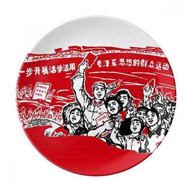 Imagem de Chapéu com bandeira vermelha Mao Zedong Placa decorativa de porcelana Salver Prato de jantar