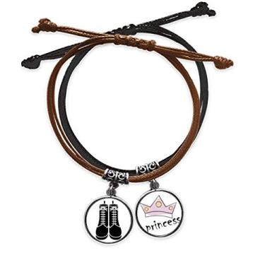 Imagem de DIYthinker Pulseira masculina preta com estampa de botas de cano alto, pulseira de couro com corrente de mão
