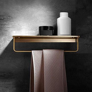 Imagem de Bathroomsjoy Nordic Brass Prateleira de banheiro de cobre escovado prateleira de banheiro com suporte de armazenamento de barra de toalha para pendurar na parede 37 10 10 cm