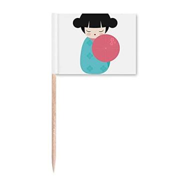 Imagem de Quimono azul Sakura Japão, bandeiras de palito de dentes, enfeite de festa