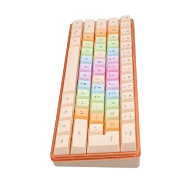 Imagem de Qiilu Teclado mecânico 60% teclado mecânico Abs 61 teclas teclado mecânico RGB retroiluminado teclas coloridas mini teclado mecânico com fio para jogos trabalho de escritório (Apricot)