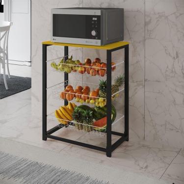 Imagem de Fruteira Com Suporte Para Micro-Ondas Barcelona Aço Preto Cesto Cobre Tampo Branco Cor:...