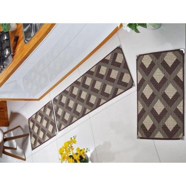 Imagem de Jogo Tapete Cozinha Kit 3 Peças Antiderrapante Marrom Sisal