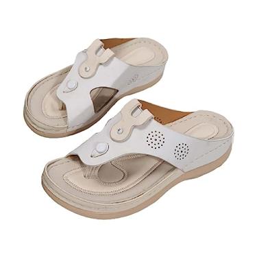 Imagem de CsgrFagr Sandálias femininas de praia vazadas casuais sapatos rasteiras; sandálias retrô para gatos, meias para mulheres com aderências, Bege, 8