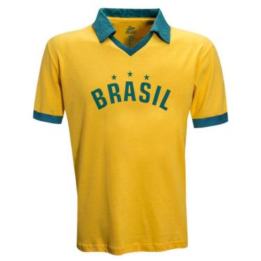 Imagem de Camisa Liga Retrô Brasil Estrelas Masculina - Amarelo e Verde