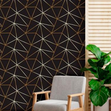Imagem de Papel De Parede adesivo Geométrico Gold e Preto Autocolante Viníl Lavável Quarto Sala Cozinha 3m