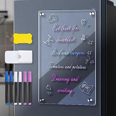Imagem de Daconovo Conjunto de calendário magnético transparente para geladeira 6 marcadores de cores e recipiente de caneta semanal/placa de planejamento em branco acrílico para geladeira 23X33CM UTR