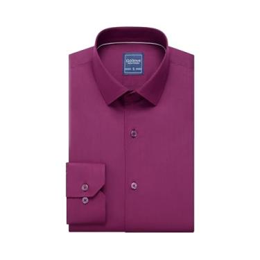 Imagem de Gollnwe Camisa social masculina manga longa stretch camisa lisa ajuste regular camisas com punho conversível, Vermelho, PP